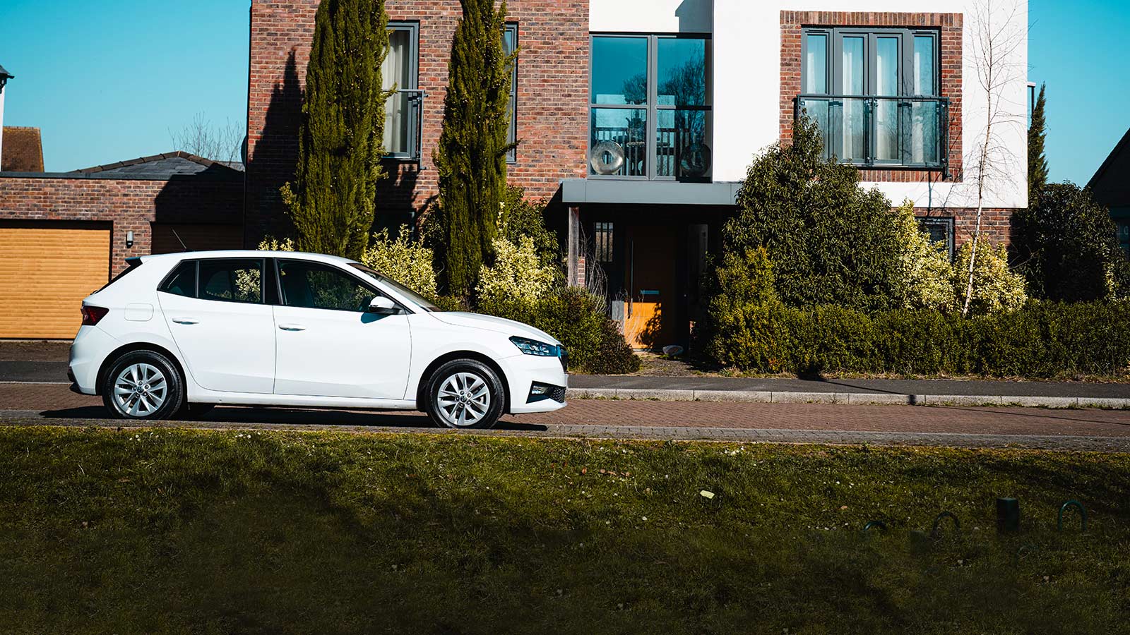 Skoda Fabia in white, side static shot